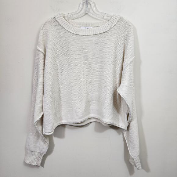 Carly Jean of LA open knit oversized slight crop cream sweater woman size medium - Picture 2 of 9